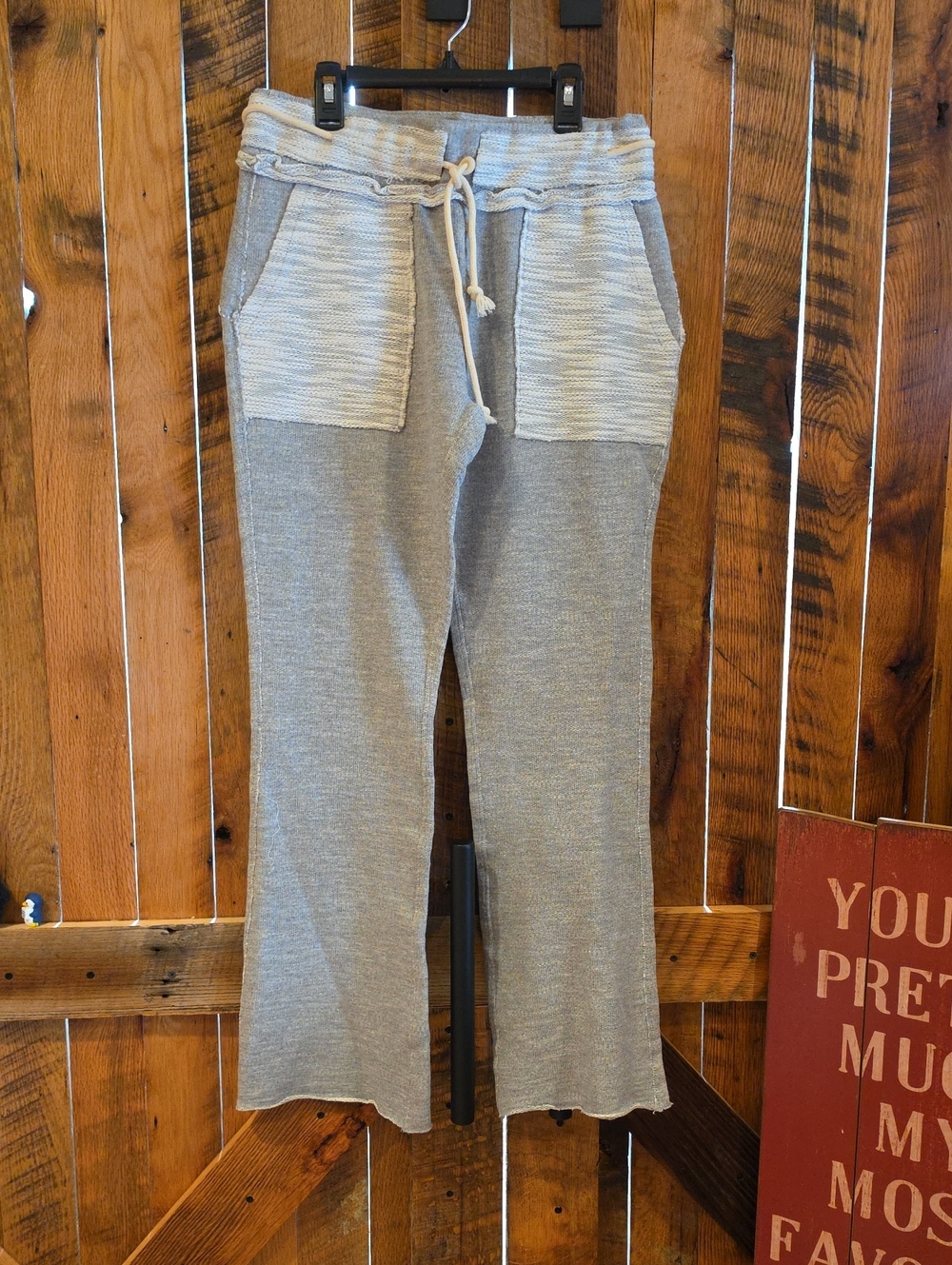 115p Oli & Hali Gray Knit Drawstring Joggers with Textured Front Pockets